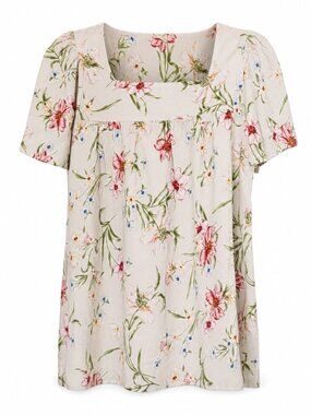 Les Amis Romantic Beachy Spring Summer Retro Medium Floral Square Neck Blouse
